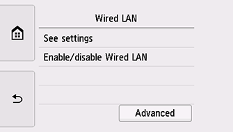 Wired LAN screen